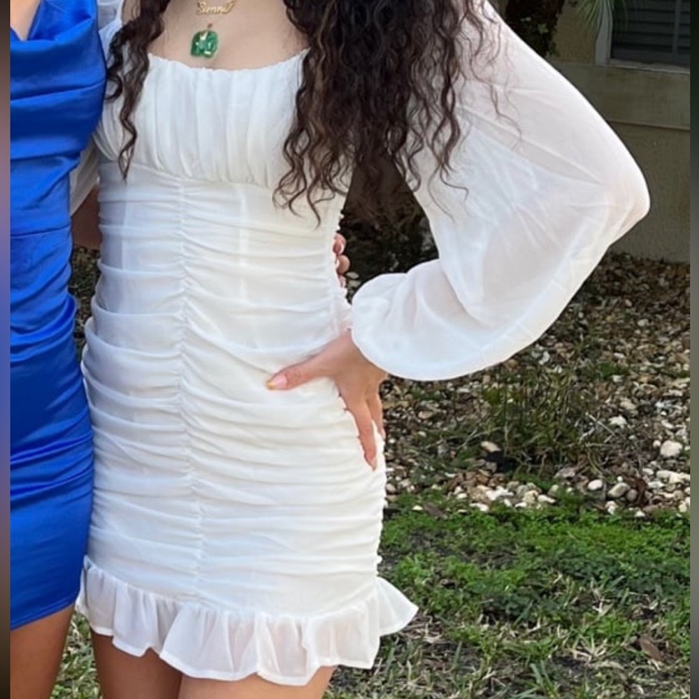 White Ruffle Mesh Dress